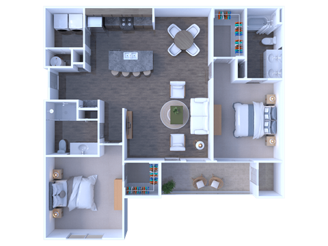 Floor plan for 2 beds, 2 baths, 1179 sqft